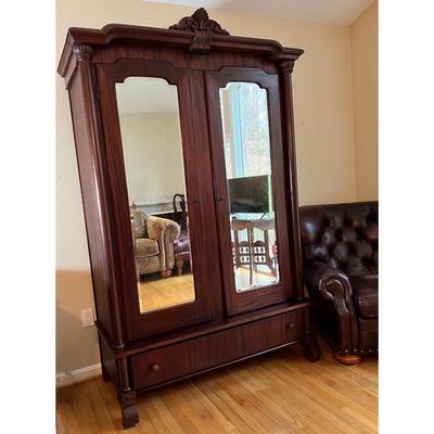 Antique Double Door Armoire Wardrobe Carved Wood