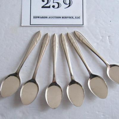6 Loxley Pattern Silver Plate Ice Cream Spoon Set, Sheffield, England, Unusual Shape
