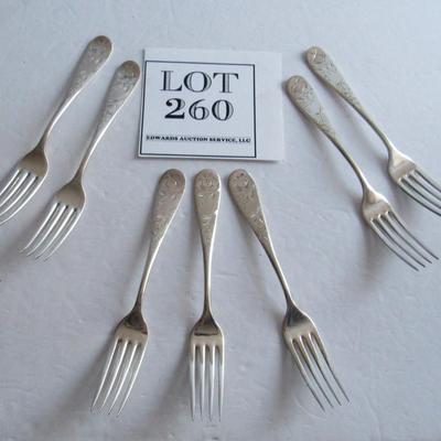 Antique Dinner Forks, Jac Rose Pattern, Sterling Inlaid, Holmes and Edwards, Set of 7