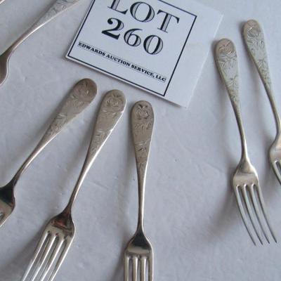 Antique Dinner Forks, Jac Rose Pattern, Sterling Inlaid, Holmes and Edwards, Set of 7