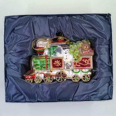 Vintage Blown Glass Christmas Train Ornament