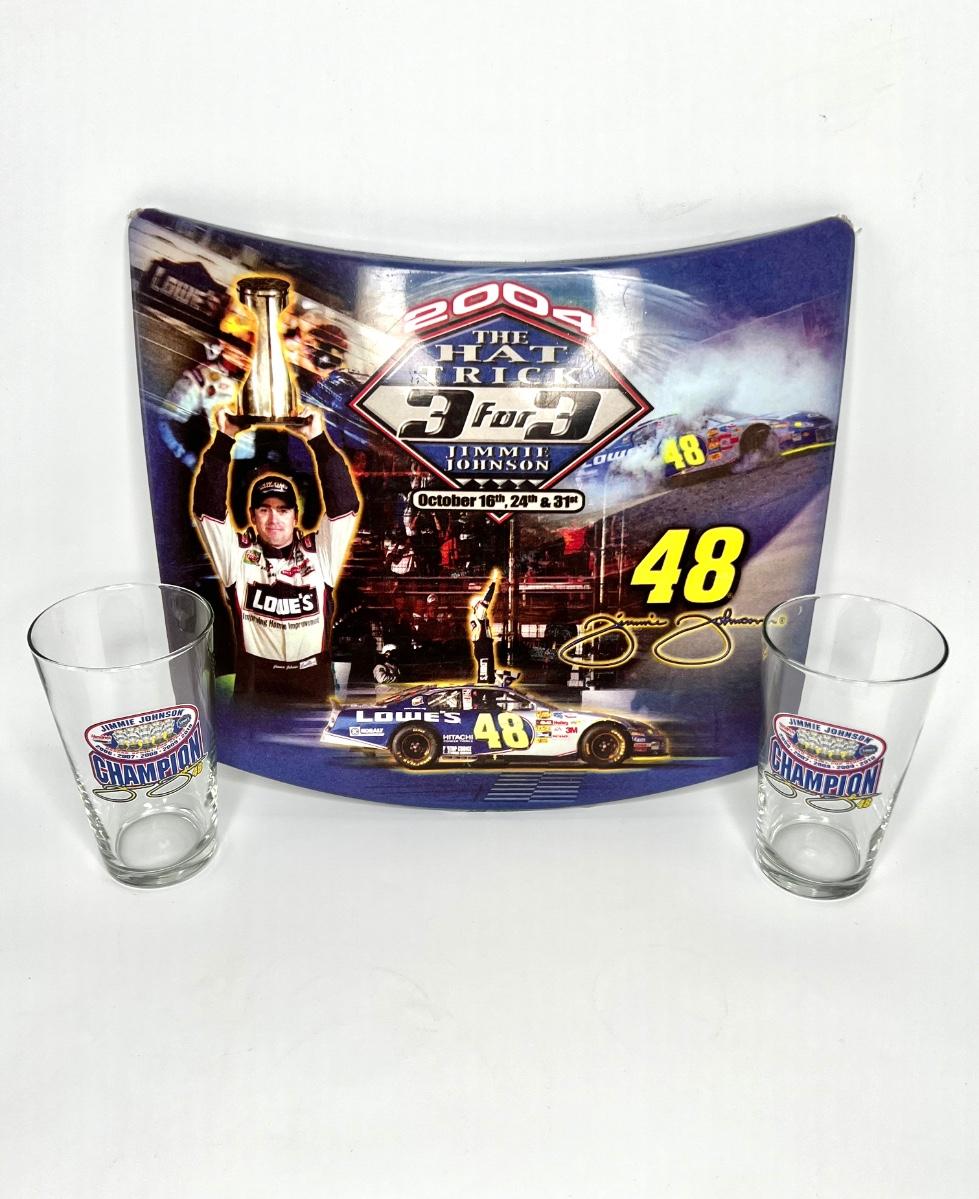 Hood Shaped Jimmie Johnson NASCAR 2004 The Hat Trick Tin Sign Picture