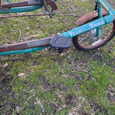 O1110 Vintage Green WORKSMAN Side by Side Cycle 3 speed Recumbent Trike Bike