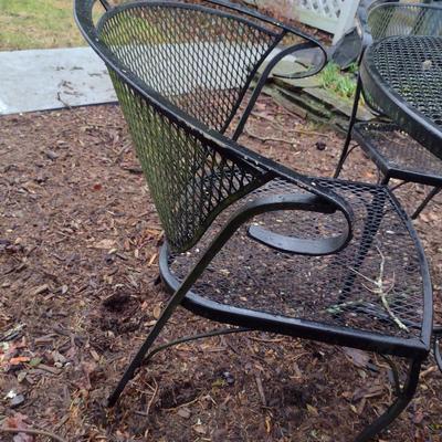 Black Metal Mesh Outdoor Table and Four Chairs