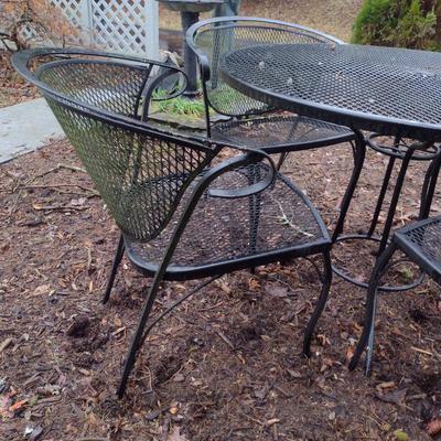 Black Metal Mesh Outdoor Table and Four Chairs