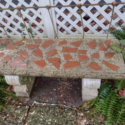 Concrete Garden Sitting Bench with Mosaic Tile Top