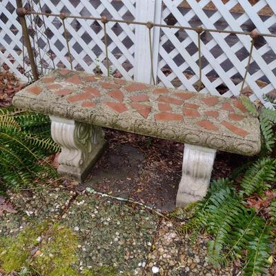 Concrete Garden Sitting Bench with Mosaic Tile Top