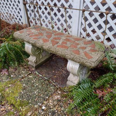 Concrete Garden Sitting Bench with Mosaic Tile Top