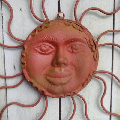 Metal and Terra Cotta Sun Design Wall Art for Garden/Patio