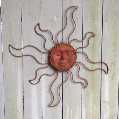 Metal and Terra Cotta Sun Design Wall Art for Garden/Patio