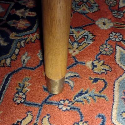 Vintage MCM Solid Wood Metal Tab Leg Drop Leaf Dining Table with Six Cane Backed Chairs- Possibly Drexel