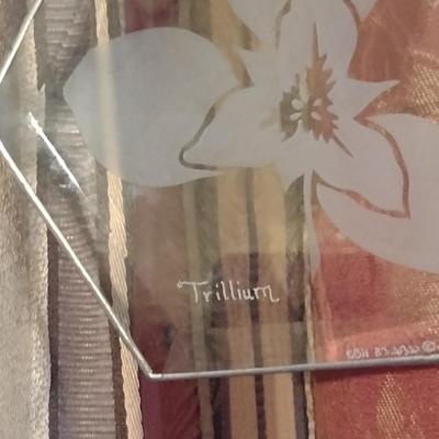 Etched Beveled Glass Trillium Design Window Art- Signed by Artist