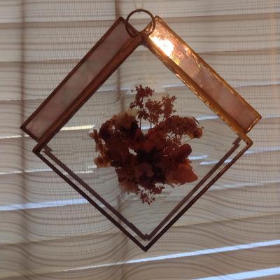 Pair of Glass and Botanical Hanging Window Decor