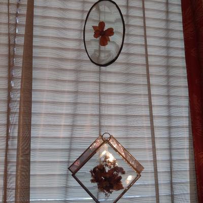 Pair of Glass and Botanical Hanging Window Decor