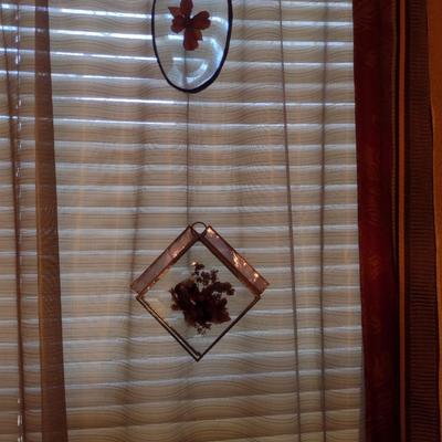 Pair of Glass and Botanical Hanging Window Decor