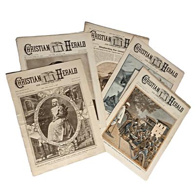 5 Antique Issues of The Christian Herald
