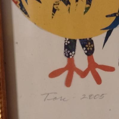 Pair of Chinese Zodiac Framed Wall Decor- Rabbit and Rooster Designs- Signed by Artist