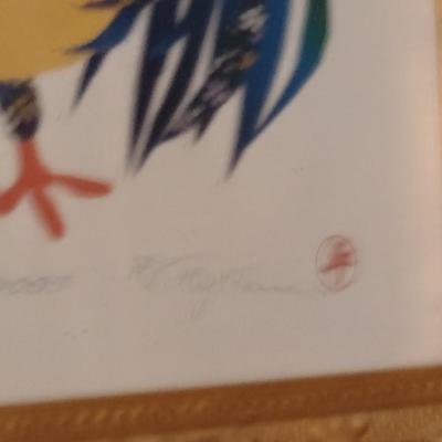 Pair of Chinese Zodiac Framed Wall Decor- Rabbit and Rooster Designs- Signed by Artist