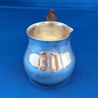 Sterling Silver Brandy Sauce warmer pipkin with wood handle