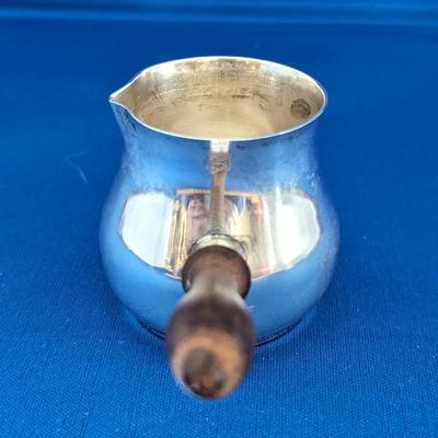 Sterling Silver Brandy Sauce warmer pipkin with wood handle