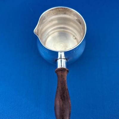 Sterling Silver Brandy Sauce warmer pipkin with wood handle
