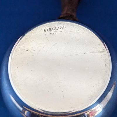 Sterling Silver Brandy Sauce warmer pipkin with wood handle