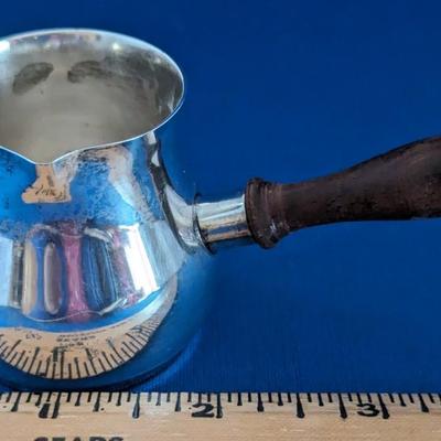 Sterling Silver Brandy Sauce warmer pipkin with wood handle