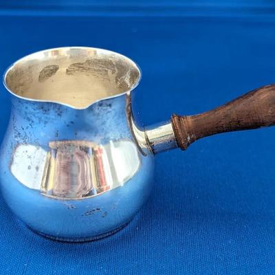 Sterling Silver Brandy Sauce warmer pipkin with wood handle