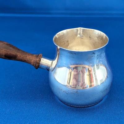 Sterling Silver Brandy Sauce warmer pipkin with wood handle