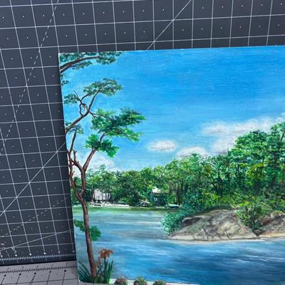 Oil on Board of Lakeside Landscape