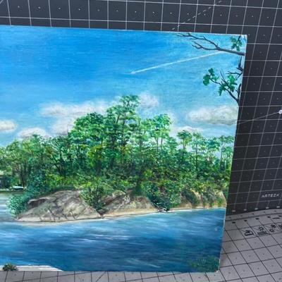 Oil on Board of Lakeside Landscape