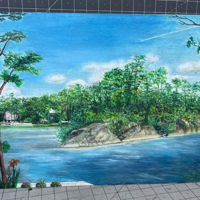 Oil on Board of Lakeside Landscape