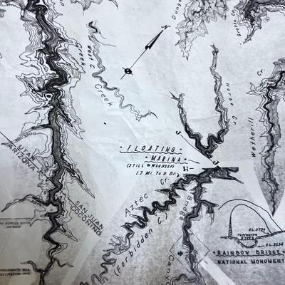 1964 Hand Drawn MAP of Lake Powell MONUMENTAL Deal! 