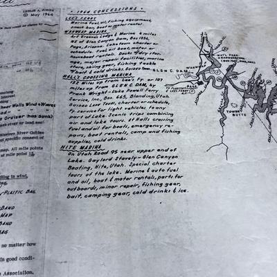 1964 Hand Drawn MAP of Lake Powell MONUMENTAL Deal! 