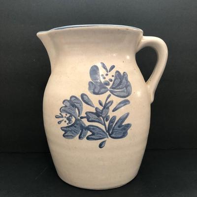LOT 1U: Pfaltzgraff Yorktowne Blue Stoneware Pitcher, Signed Floral Tall Cat Pottery Sculpture, Hermitage Andrew Jackson Home Old English...