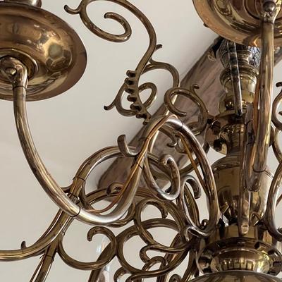 Flemish Dutch Style Chandelier PAIR Large 12 Arm Lights Brass Hardwired MCM Mid Century Modern