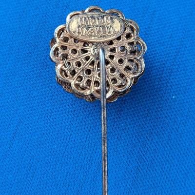 Vintage Miriam Haskel Stick / Lapel pin Gold Tone with 'pearls' with tassle at base. Costume Jewelry