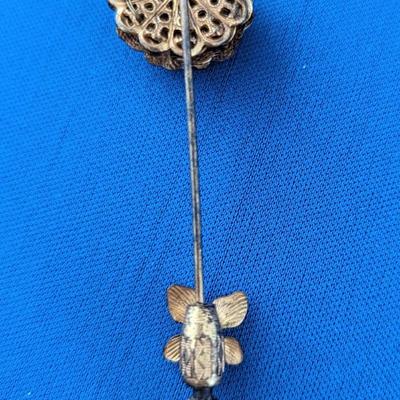 Vintage Miriam Haskel Stick / Lapel pin Gold Tone with 'pearls' with tassle at base. Costume Jewelry