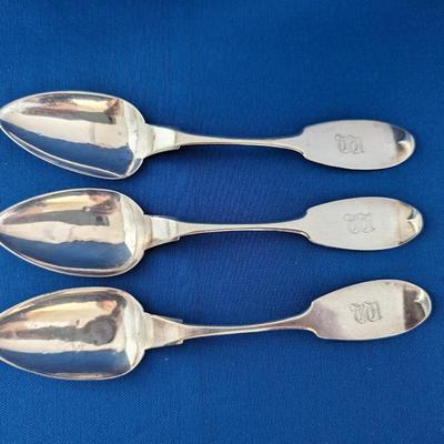3 (three) Coin silver spoons "W" mono Made by M.L.Comfort