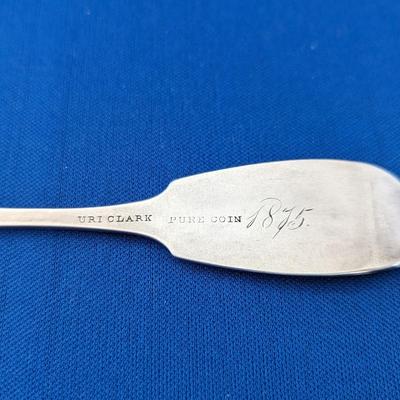 Coin Silver spoon "Euretta" dated 1875 Made by Uri Clark Euretta Rightmire WIlbur
