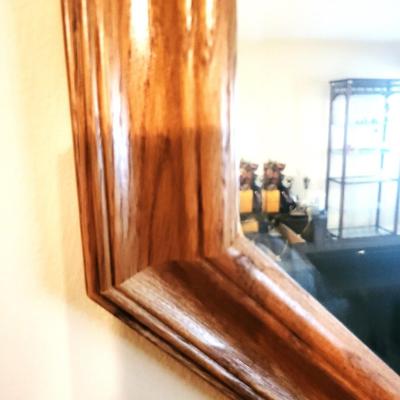Vintage Mid Century Octagonal Wood Glass Mirror