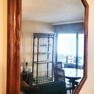 Vintage Mid Century Octagonal Wood Glass Mirror