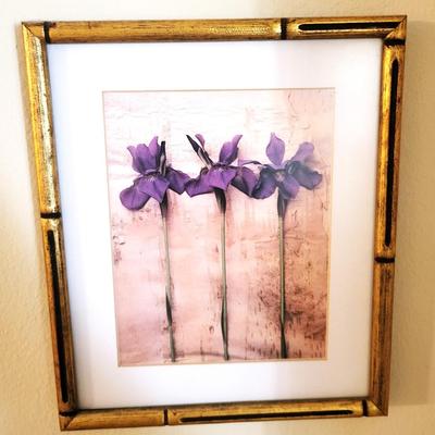 4 Gold Bamboo Framed Flower Artwork