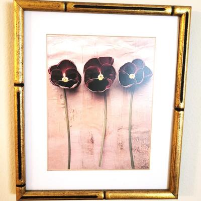 4 Gold Bamboo Framed Flower Artwork