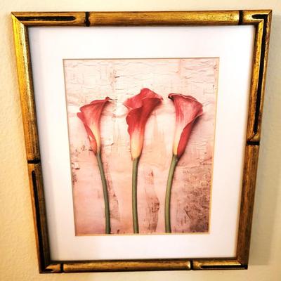 4 Gold Bamboo Framed Flower Artwork