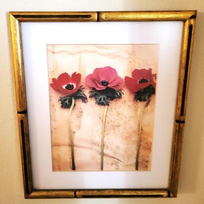 4 Gold Bamboo Framed Flower Artwork