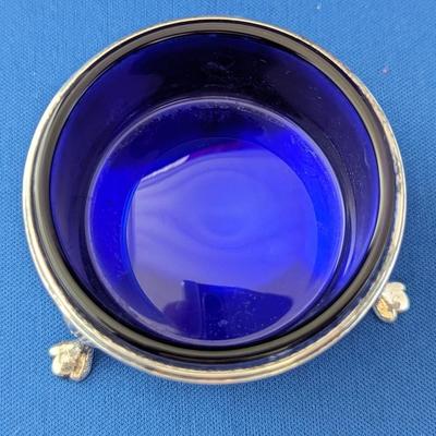 Vintage sterling and cobalt blue glass open salt cellar Made by M Fred Hirsch