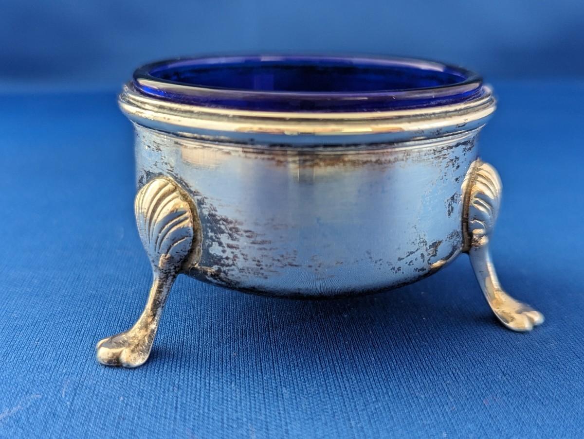 Vintage sterling and cobalt blue glass open salt cellar Made by M Fred ...