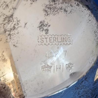 Vintage sterling and cobalt blue glass open salt cellar Made by M Fred Hirsch