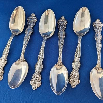 Set of 6 (six) vintage Sterling silver Morning Glory Libra spoons by R Wallace & Sons